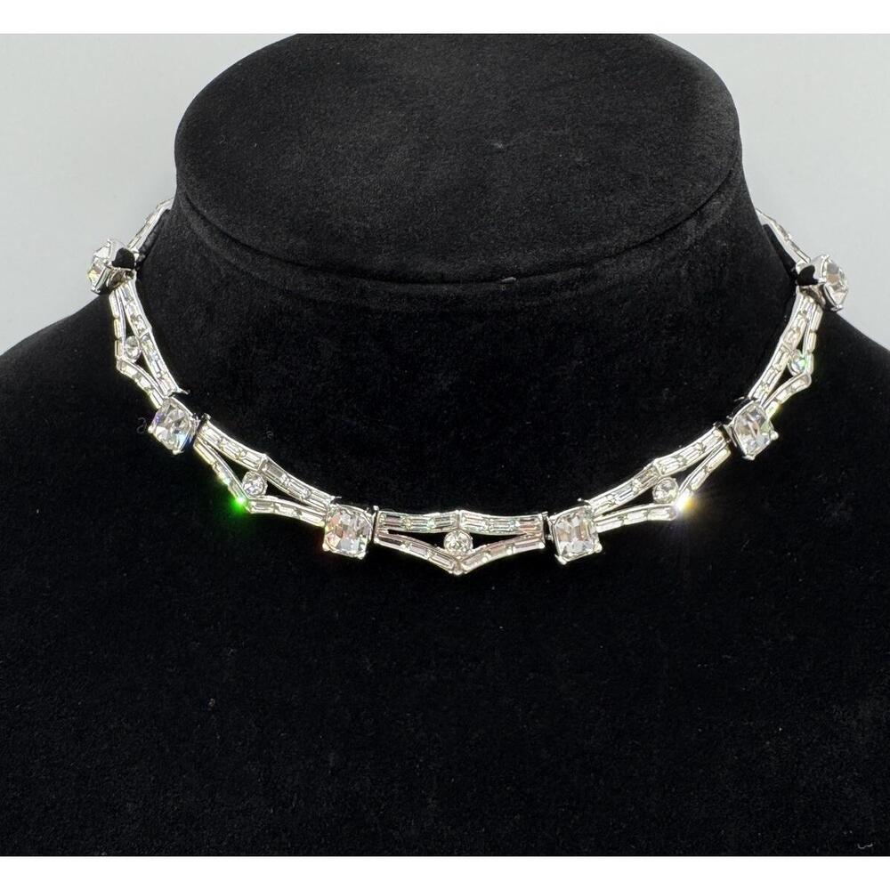 Vintage Trifari Diamante Baguettes and‎ Emerald Cut Crystal Collar Necklace